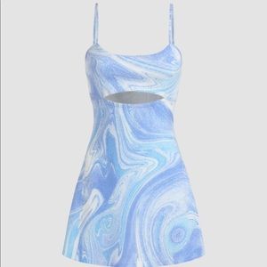 Watercolor ribbed cut out mini dress